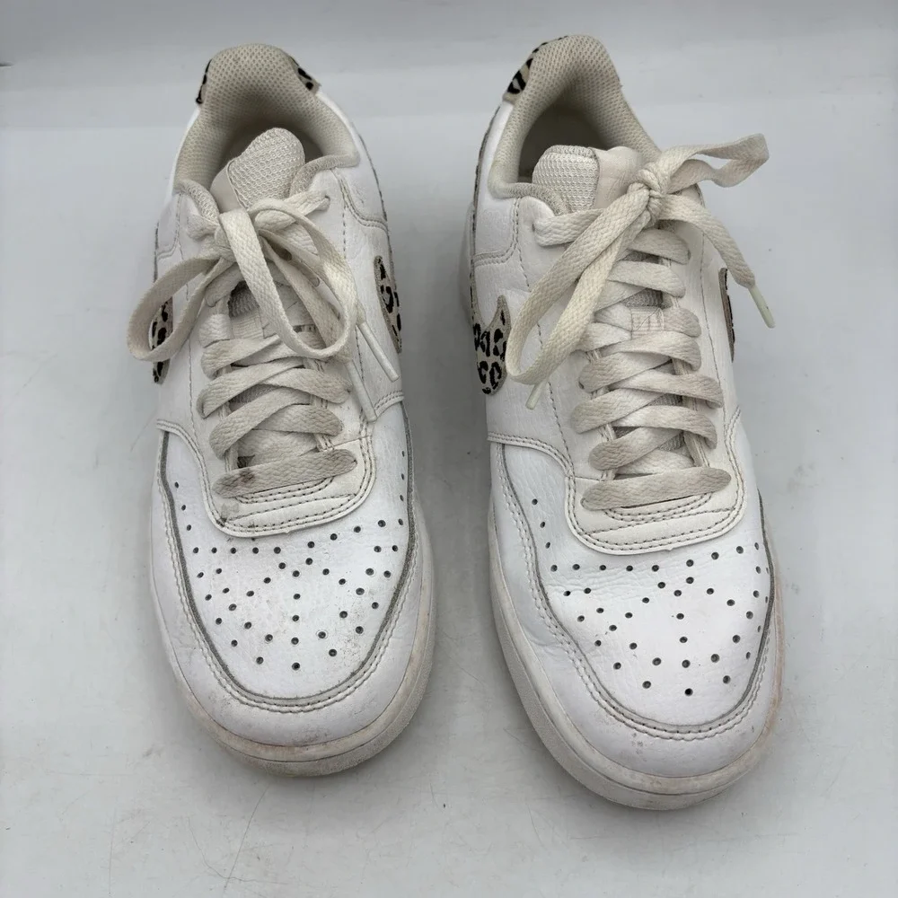 Nike Shoes Womens Size 8 Court Vision Low White Leopard Swoosh Casual‎ Sneakers